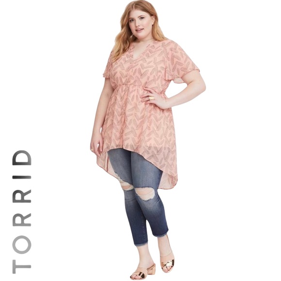 ❌SOLD❌Torrid Lexie Babydoll Chiffon Tunic Pink Feather Print Plus 2 18 to 20 2X - Picture 17 of 17